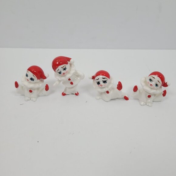 Vintage Miniature Pierrot White Red Figurines Set Of 4 - Picture 1 of 5
